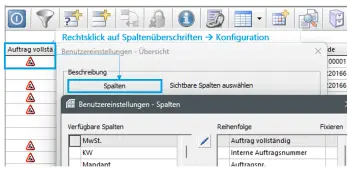 Spalte &ldquo;Auftrag vollst&auml;ndig&rdquo; einblenden.