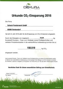 Urkunde Co2 Einsparung 2016
